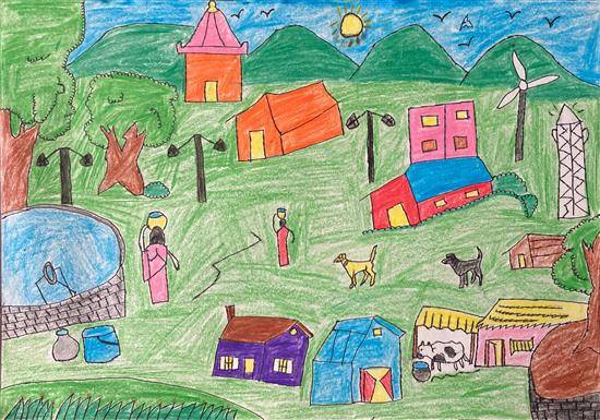Painting by Poonam Palave - Village life - 4