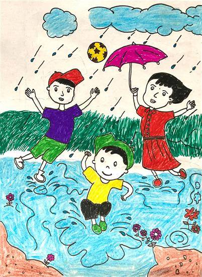 Painting by Rani Kasdekar - Fun in rainy days