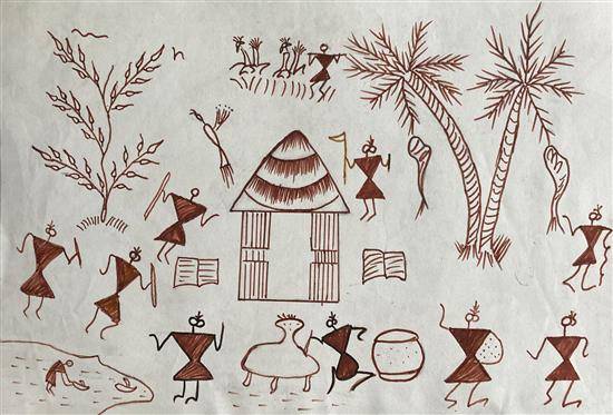 Painting by Anjali Kedar - Tribal Life - 8