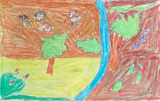 Painting by Kavita Valawi - Boy reading book