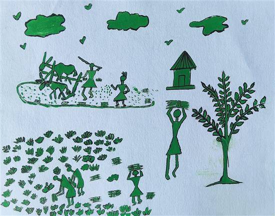 Painting by Yogita Charoskar - Tribal dwelling