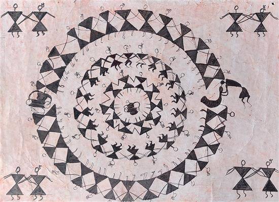 Painting by Ishwar Chaudhari - Warli dancer