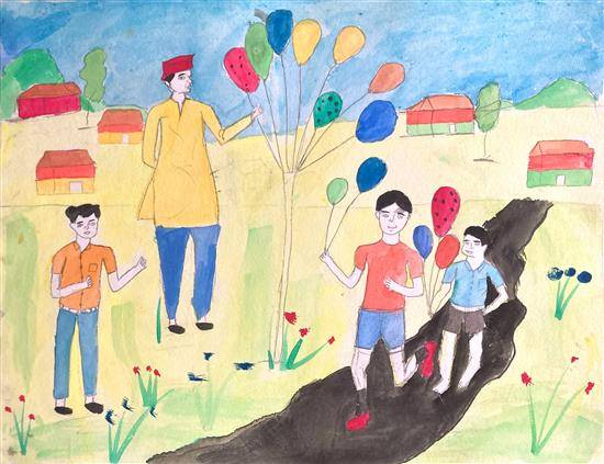 Painting by Kanchan Dhum - Balloon Seller - 2