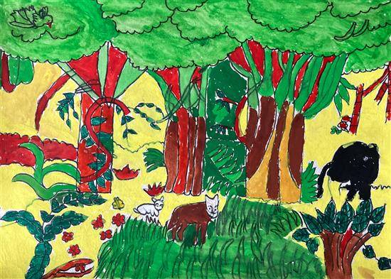 Painting by Thakubai Mothe - Green Forest