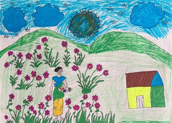 Painting by Tushar Khode - Fresh morning with fresh flowers