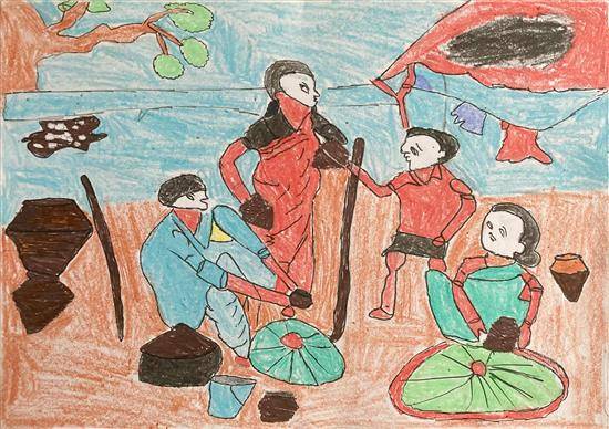 Painting by Vinod Bhovare - A Potter family