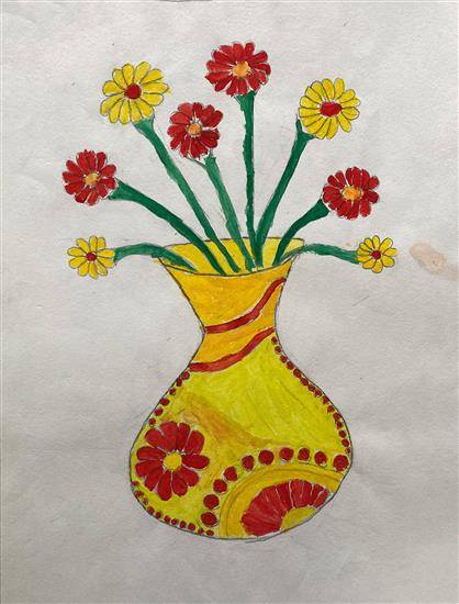 Painting by Sandhya Borase - Yellow flower pot