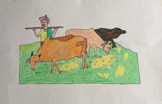 Painting by Samir Darode - Cowherd