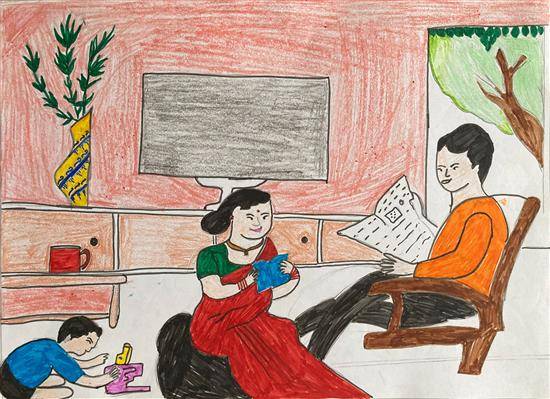 Painting by Hemavati Waghmare - Family time