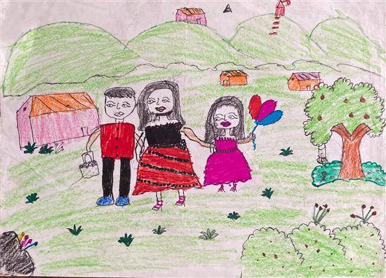 Painting by Nandani Harpali - Children going for Picnic