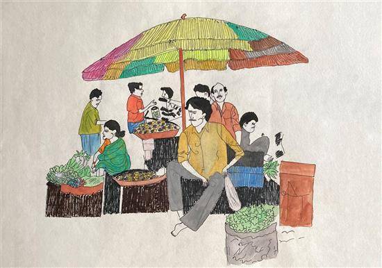 Painting by Manisha Farale - Vegetable Market - 4