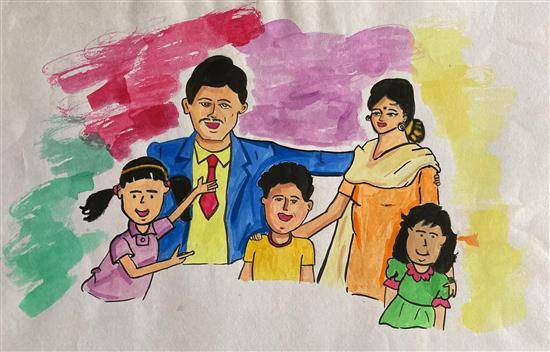 Painting by Monika Jadhav - Happy family Healthy family