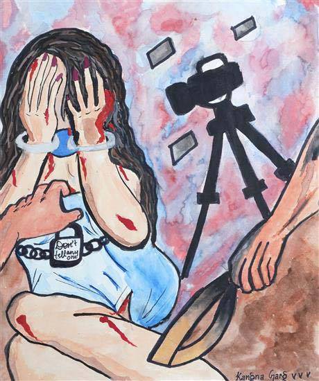 Painting by Kangna Garg - Stop Girl Rape