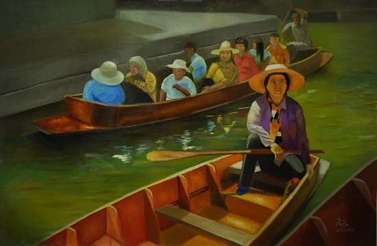 Painting by Arun Akella - The Floating Market
