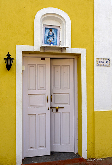 Photograph by Milind Sathe - White Door and Yellow Wall, Goa