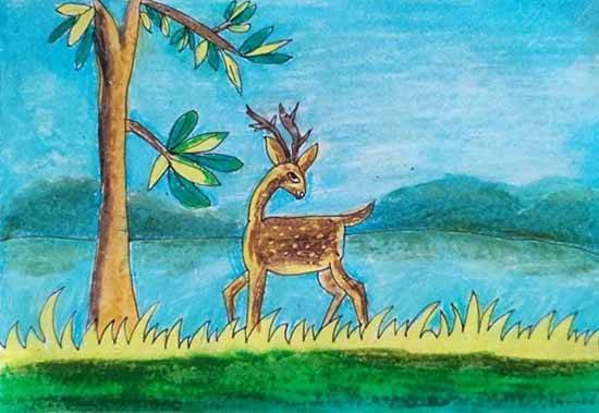 Painting by Drashy Shah - Deer In Forest