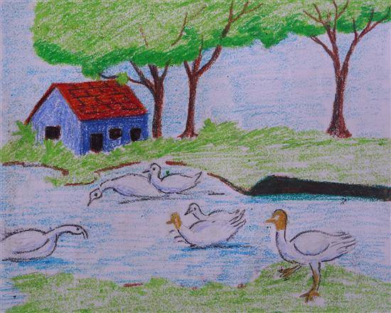 Painting by Ravindra Bhasma - Swans