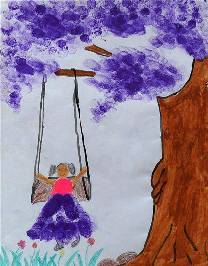 Painting by Mayuri Masram - A girl playing swing