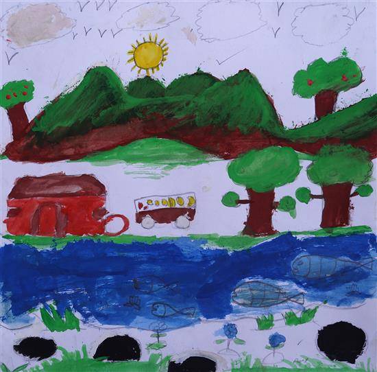 Painting by Ajay Gajabe - Scenery in village