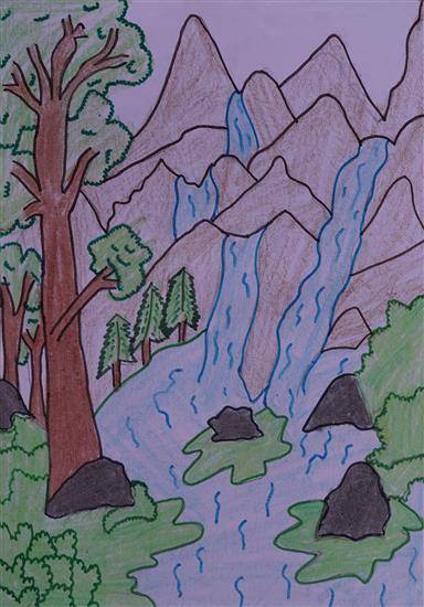 Painting by Tejaswini Desai - Waterfall