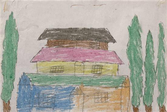 Painting by Harish Padavi - Home surrounded by trees