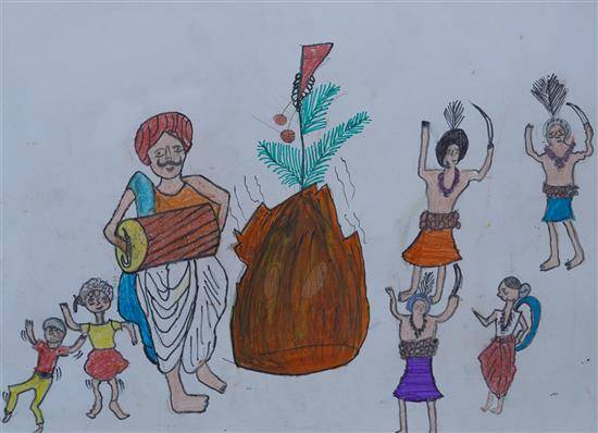 Painting by Somnath Pawara - Holika Dahanam