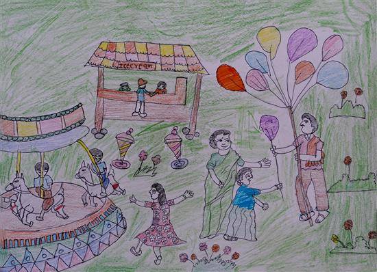 Painting by Shraddha Pawara - Children enjoying fun