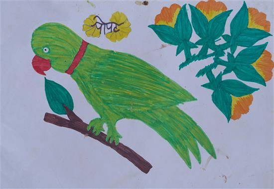 Painting by Shweta Gavit - My favorite bird is Parrot