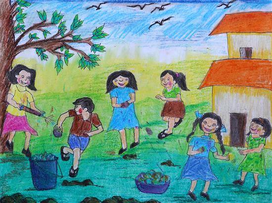Painting by Anjali Bhikare - Fun of Rang panchami