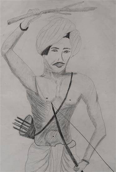 Painting by Saina Bendga - Pencil art of tribal revotionary