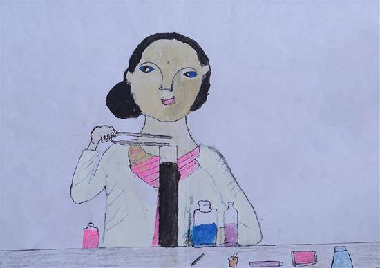 Painting by Bhavesh Balashi - Girl studying Science experiment
