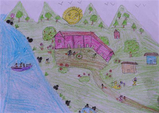 Painting by Vishakha Mattami - My village in Morning