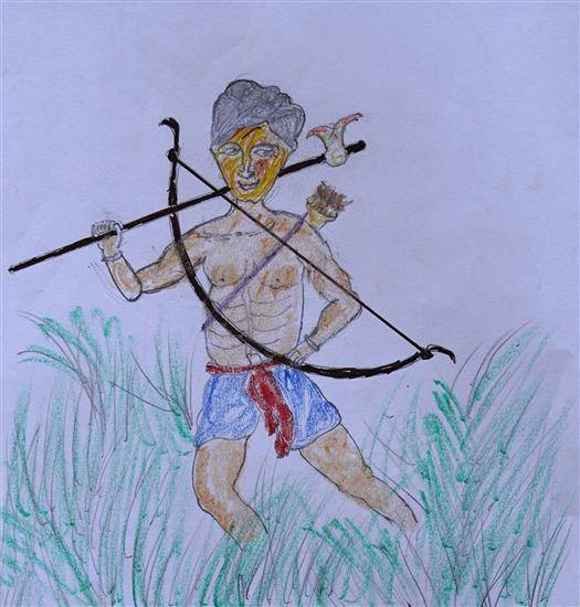 Painting by Dilip Mattami - Tribal boy