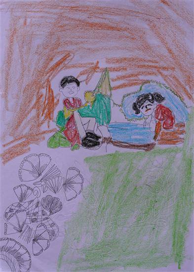 Painting by Ashwini Hichami - Siblings having fun