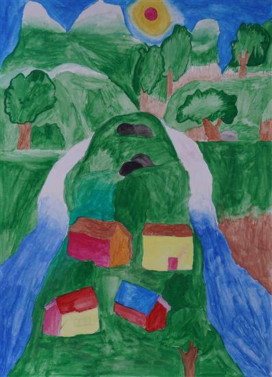 Painting by Rohini Gavit - Waterfall