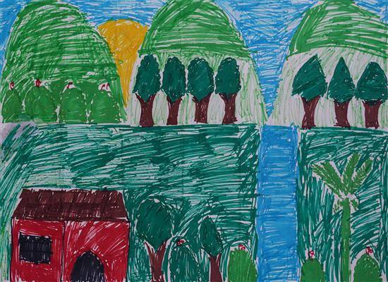 Painting by Shubham Gangode - Painting of village