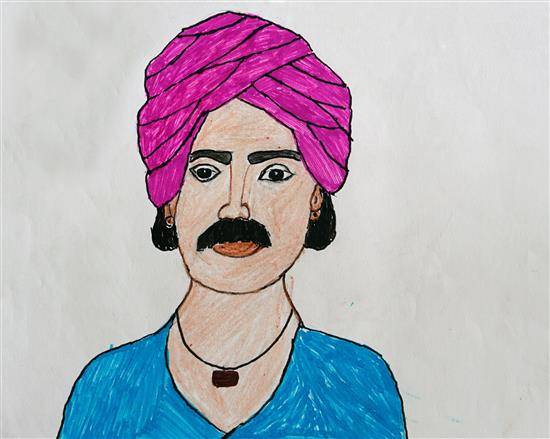 Painting by Ishika Sabale - Tribal warrior Raghoji Bhangare