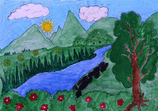 Painting by Pushpa Ughade - River flow