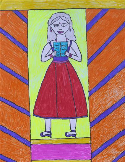 Painting by Kiran Chilatre - My hobby is reading book