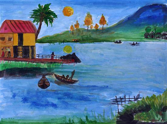 Painting by Tanisha Wetti - Boats in water