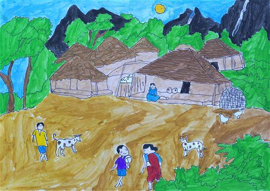 Painting by Gita Borhade - Happy life in village
