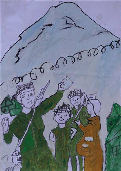 Painting by Raj Barekar - Happy Soldiers