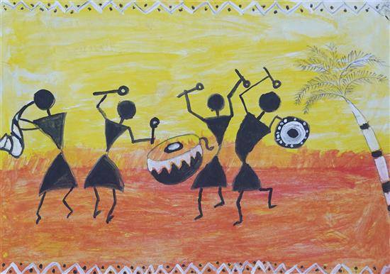 Painting by Shruti Kudyami - Tribal celebrations
