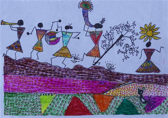 Painting by Sarita Madavi - Happy instrument players