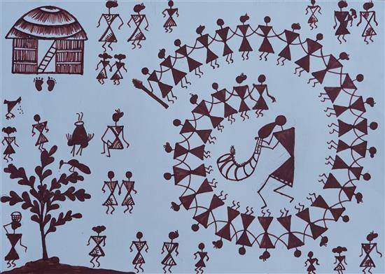 Painting by Ankita Pilena - Tribals enjyoing dance