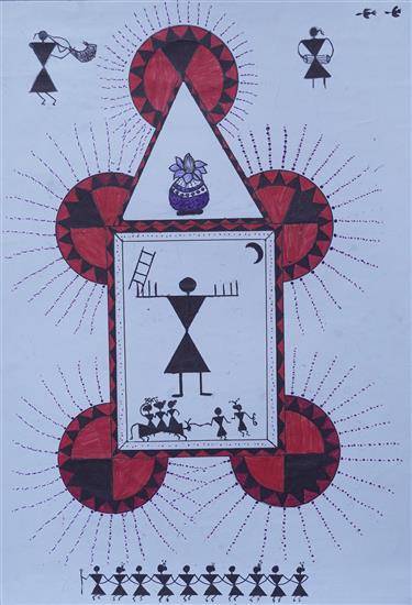 Painting by Nilesh Kadu - Tribal style rangoli