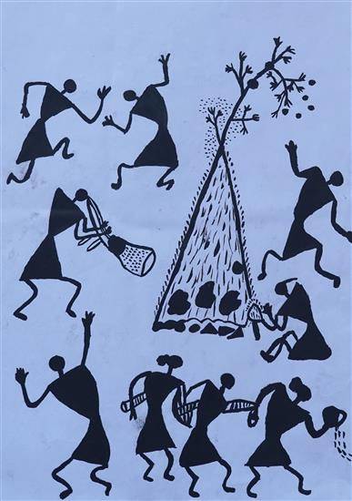 Painting by Shital Gaikwad - Holi celebration - Warli art