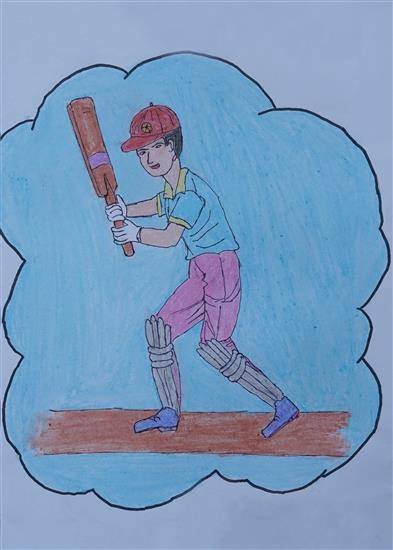 Painting by Rohit Khadake - A Cricketer
