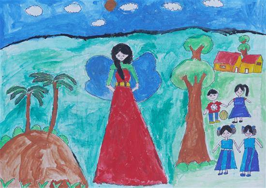 Painting by Krupali Bhoir - A fairy and children