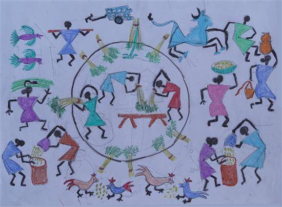 Painting by Arati Futaki - Adivasi workers